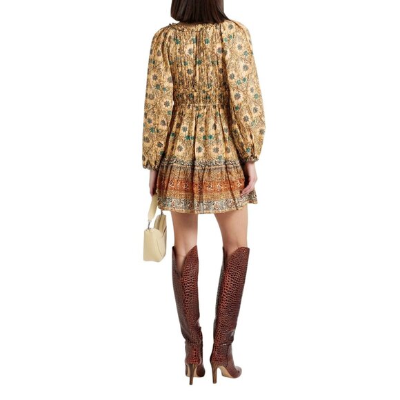 ULLA JOHNSON Val Gathered Printed Cotton-blend Mini Dress In Yellow, NWT - Picture 2 of 16